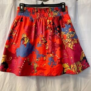 Criss Cross‎ Bold Artsy Abstract Summer Floral Cotton Mini Skirt Pockets Sz M